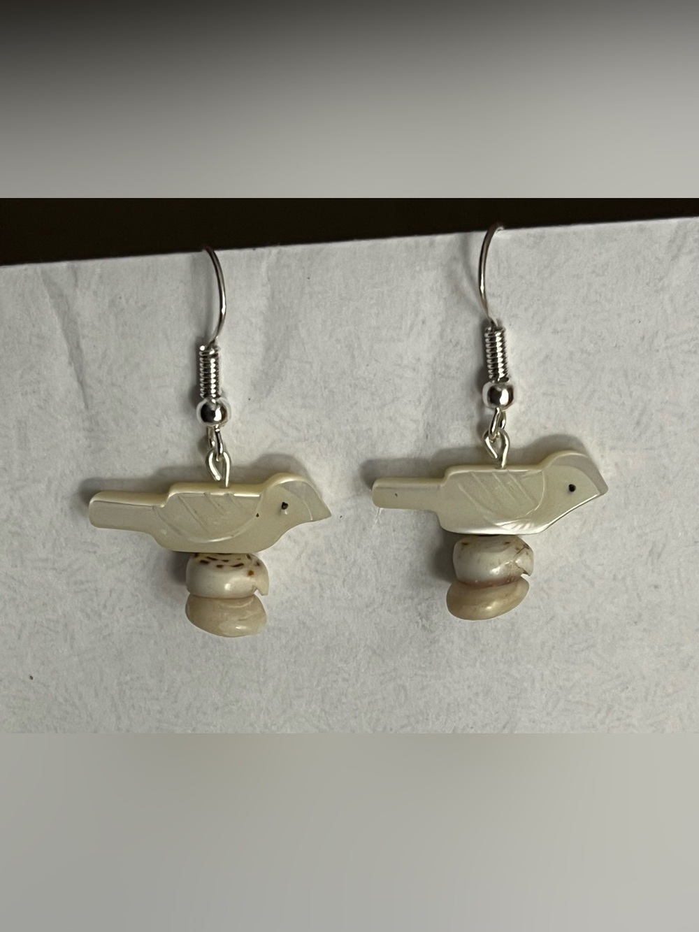 Silver Mother of Pearl Bird Dangle Earrings